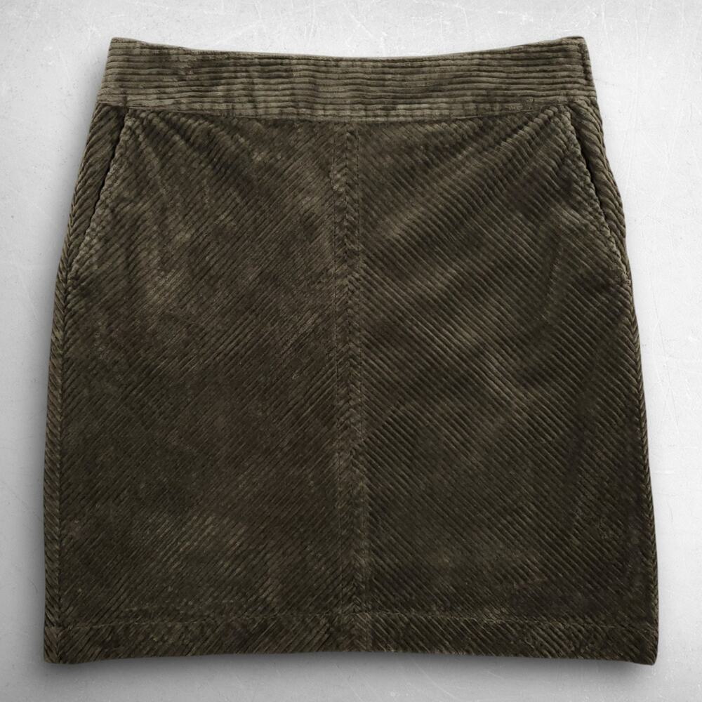 Talbots Petite Large Wale Corduroy Pencil Mini Skirt Women 6P Dk Green Side Zip